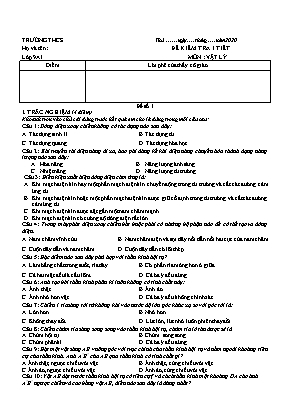 Đề kiểm tra 1 tiết môn Vật lý Lớp 9 - Năm học 2020 - 2021 (Có đáp án)